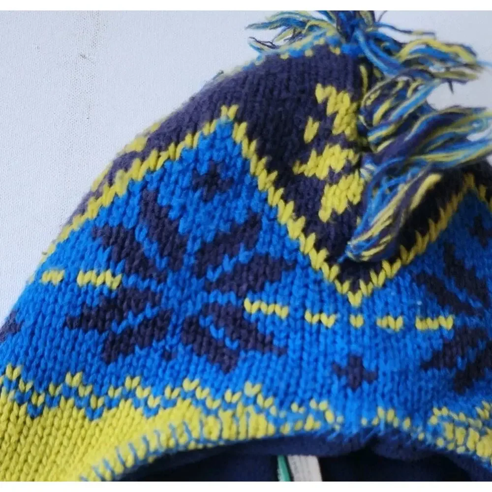 LL Bean Hat 284767 Mohawk Earflap Kids L Beanie Blue Lime Green Discontinued VNT